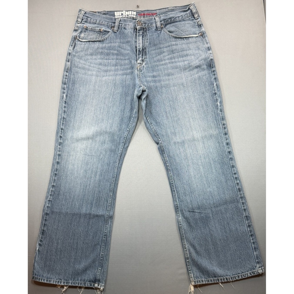 Urban Pipeline Loose Bootcut Jeans Medium Wash Distressed Flap Pocket Mens 38x32